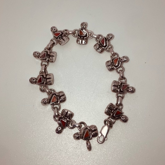 Carol Felley Storyteller Inlaid Spiny Oyster Sterling Silver Bracelet - Picture 5 of 7